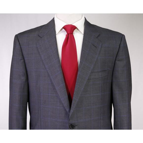 Hickey Freeman Gray Windowpane Plaid Super 130's Wool Loro Piana Suit 42R - Picture 3 of 11